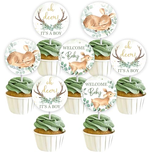Hirsch Baby-Dusche-Dekorationen für Jungen, 24 Stück Oh Deer It's A Boy Cupcake Toppers, Welcome Baby Cupcake Picks Grün, Hirsch Waldtier Baby Dusche Party Supplies Hirsch Baby-Dusche-Dekorationen für Jungen, 24 Stück Oh Deer It's A Boy Cupcake Toppers, Welcome Baby Cupcake Picks Grün, Hirsch Waldtier Baby Dusche Party Supplies von Sursurprise