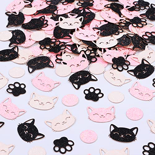 Sursurprise Kätzchen Konfetti, 200 Pack rosa schwarz und weiß Glitter Katze Kreis Dot Paw Tabelle Streuung für Katze Themed Party Deko von Sursurprise