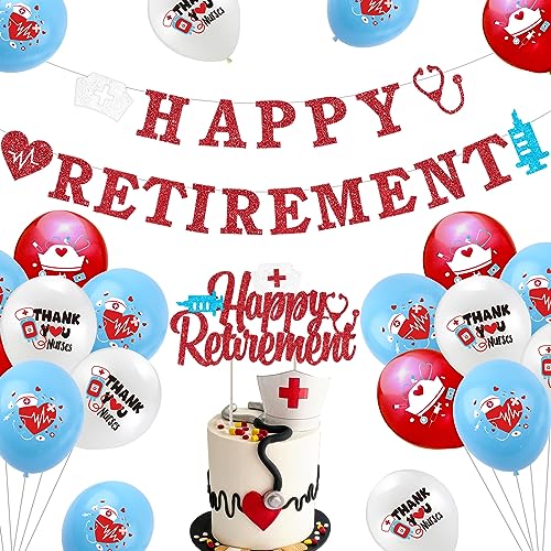 Krankenschwester Ruhestand Dekorationen, Happy Retirement Krankenschwester Banner Cake Topper Ballons, Krankenschwester Arzt Ruhestand Party Supplies von Sursurprise