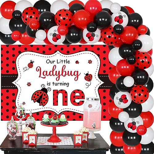 Ladybug First Birthday Decorations, Our Little Ladybug Is Turning One Balloon Garland Arch Kit with Backdrop for Girls Ladybug 1st Birthday Party Supplies von Sursurprise