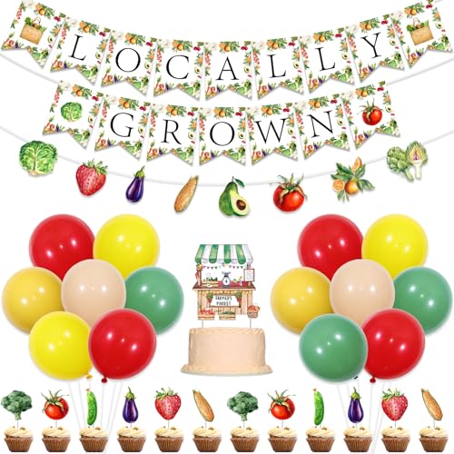 Sursurprise Lokal gewachsene Baby-Dusche-Dekorationen, lokal gewachsene Banner-Ballons Obst-Gemüse-Cupcake-Topper, Bauernmarkt Gärtner Party-Zubehör von Sursurprise