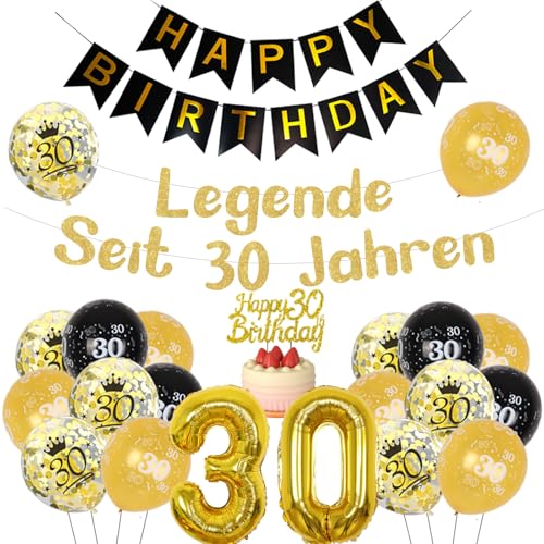 Lustige 30th Geburtstag Dekorationen Schwarz und Gold Legende für 30-Jahre Dekorationen, Happy Birthday Banner Glitter Kuchen Topper, 30th Folie Ballons Party Dekor für Männer Frauen Dreißig Jahre alt Lustige 30th Geburtstag Dekorationen Schwarz und Gold Legende für 30-Jahre Dekorationen, Happy Birthday Banner Glitter Kuchen Topper, 30th Folie Ballons Party Dekor für Männer Frauen Dreißig Jahre alt von Sursurprise