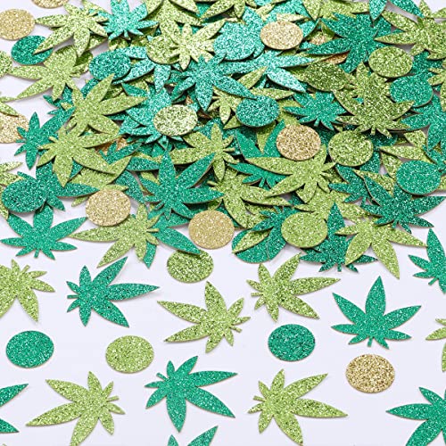 Sursurprise Cannabis Blatt Deko, 200 Stück Glitter Unkraut Blätter Konfetti Kreis Dots Tabelle Streuung für 420 Dope Topf Blätter Party Supplies von Sursurprise