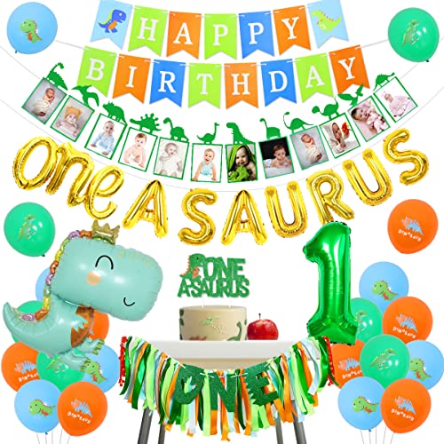 Sursurprise One a Saurus Birthday Decorations, Dinosaur 1st Happy Birthday Party Supplies with Balloons Highchair Banner and Baby Photo Banner, T-Rex Roar Party Decor for Boy One Year Old von Sursurprise