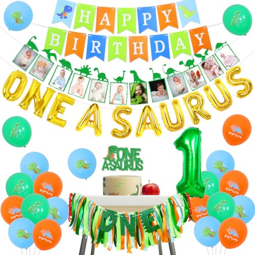 Sursurprise One a Saurus Birthday Decorations, Dinosaur 1st Happy Birthday Party Supplies with Balloons Highchair Banner and Baby Photo Banner, T-Rex Roar Party Decor for Boy One Year Old Sursurprise One a Saurus Birthday Decorations, Dinosaur 1st Happy Birthday Party Supplies with Balloons Highchair Banner and Baby Photo Banner, T-Rex Roar Party Decor for Boy One Year Old von Sursurprise