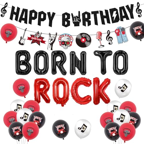 Sursurprise Rock and Roll Geburtstag Party Dekorationen Born to Rock Luftballons Happy Birthday Banner Girlande Musiknoten Gitarre Folienballons für Geburtstag Rock Themed Party Supplies von Sursurprise