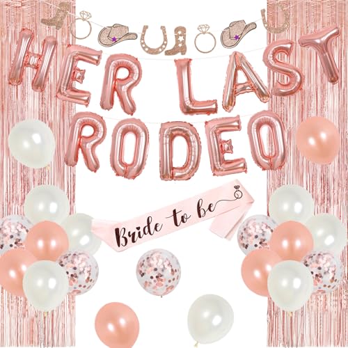 Sursurprise Roségoldene Junggesellinnenabschied-Dekorationen "Her Last Rodeo Ballons Banner Western Cowgirl Girlande Brautdusche Junggesellinnenabschied Zubehör von Sursurprise