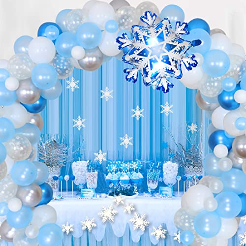 JOYMEMO Eisprinzessin Partydekoration - 90er Pack Ballongirlande Bogen, Lila Blau Weiß Schneeflockenballons für Gefrorene ELSA Party, Kindergeburtstag , Babyparty und Hochzeitsartikel von JOYMEMO