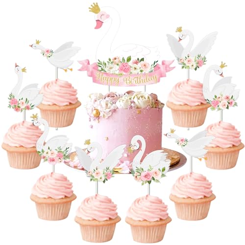 Sursurprise Schwan Geburtstag Party Dekorationen, Schwan Geburtstagskuchen Topper, 12Pcs Schwan Cupcake Topper, Schwan Themed Party Supplies Sursurprise Schwan Geburtstag Party Dekorationen, Schwan Geburtstagskuchen Topper, 12Pcs Schwan Cupcake Topper, Schwan Themed Party Supplies von Sursurprise