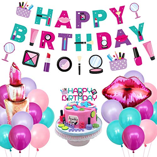 Spa Party Dekoration, Kosmetik Make-up Happy Birthday Banner Kit, Lippenstift Ballon für die Nägel Polnische Partei, Mädchen Make-up Thema Geburtstagsfeier Lieferungen von Sursurprise