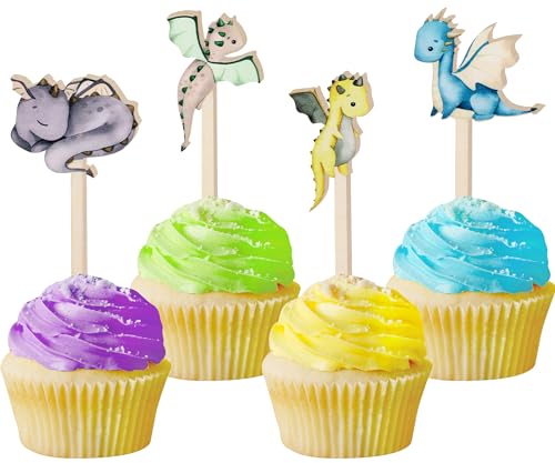 Sursurprise 16 x Drachen-Cupcake-Topper aus Holz für Drachen, Party-Dekorationen, Geburtstag, Babyparty, Zubehör Sursurprise 16 x Drachen-Cupcake-Topper aus Holz für Drachen, Party-Dekorationen, Geburtstag, Babyparty, Zubehör von Sursurprise