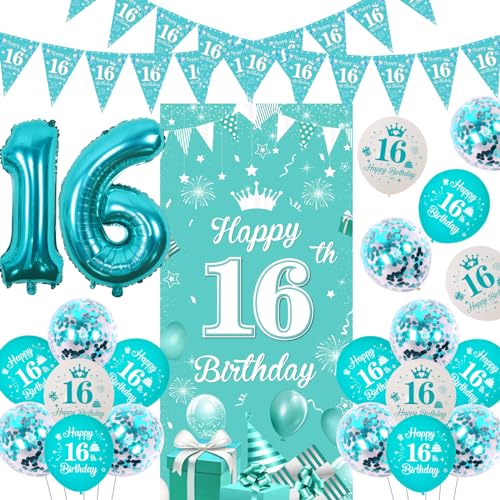 Sursurprise 16. Geburtstag Dekorationen für Mädchen Blaugrün Türkis Happy 16th Birthday Türbanner Dreieck Wimpelkette Blaugrün Luftballons 16 Jahre alt Geburtstag Party Supplies Sursurprise 16. Geburtstag Dekorationen für Mädchen Blaugrün Türkis Happy 16th Birthday Türbanner Dreieck Wimpelkette Blaugrün Luftballons 16 Jahre alt Geburtstag Party Supplies von Sursurprise
