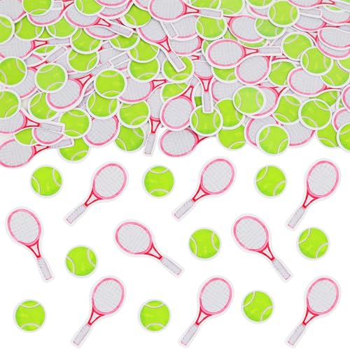 Sursurprise 200 Stück Tennis-Konfetti für Mädchen – Tennisschläger-Ball Papierstreuungen, rosa grüne Dessert-Tischdekorationen, Sportthema, Geburtstagsparty, Tischzubehör von Sursurprise