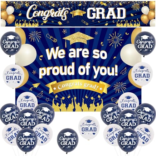 Sursurprise 2024 Graduation Dekorationen Marineblau, Wir sind so stolz auf Sie Hintergrund Gratulation Grad Banner, Latex-Ballons, Klasse von 2024, Gratulation Graduation Party Supplies von Sursurprise