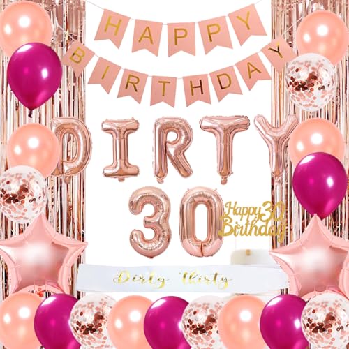 Sursurprise 30. Geburtstag Dekorationen für Frauen Rose Gold Dirty 30 Luftballons Dirty Thirty Schärpe Folie Fransen Happy 30th Birthday Cake Topper Banner für Sie 30 Jahre alt Party Supplies Sursurprise 30. Geburtstag Dekorationen für Frauen Rose Gold Dirty 30 Luftballons Dirty Thirty Schärpe Folie Fransen Happy 30th Birthday Cake Topper Banner für Sie 30 Jahre alt Party Supplies von Sursurprise