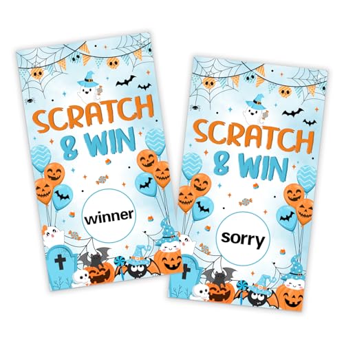 Sursurprise 50 Stück blau-orange Halloween Rubbelkarten, Halloween-Party-Spieltickets, Lotteriepreis, Tombola mit Geistern, Fledermäusen, Kürbissen für Boo Gruselige Geburtstag, Babyparty von Sursurprise