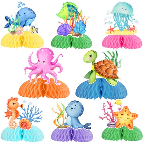 Sursurprise 8 Stücke Ozean Meer Tiere Wabe Centerpieces, Marine Kreatur Tabelle Topper Dekoration für unter dem Meer Geburtstag Baby Dusche Dekorationen Party Supplies von Sursurprise