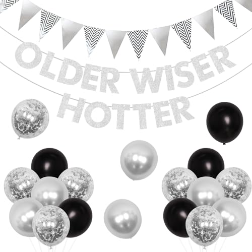 Sursurprise Ältere Wiser Hotter Geburtstagsdekorationen Schwarz und Silber, Ältere Wiser Hotter Banner Lustige Geburtstag Party Supplies für Männer Frauen, Champagner Krone Folienballon Set Sursurprise Ältere Wiser Hotter Geburtstagsdekorationen Schwarz und Silber, Ältere Wiser Hotter Banner Lustige Geburtstag Party Supplies für Männer Frauen, Champagner Krone Folienballon Set von Sursurprise