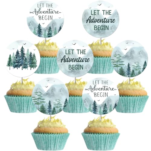 Sursurprise Adventure Awaits Babyparty-Dekorationen, "Let the Adventure Begin", Cupcake-Topper, Waldgebirge, Abenteuer, Geburtstagsparty-Zubehör, 24 Stück Sursurprise Adventure Awaits Babyparty-Dekorationen, "Let the Adventure Begin", Cupcake-Topper, Waldgebirge, Abenteuer, Geburtstagsparty-Zubehör, 24 Stück von Sursurprise