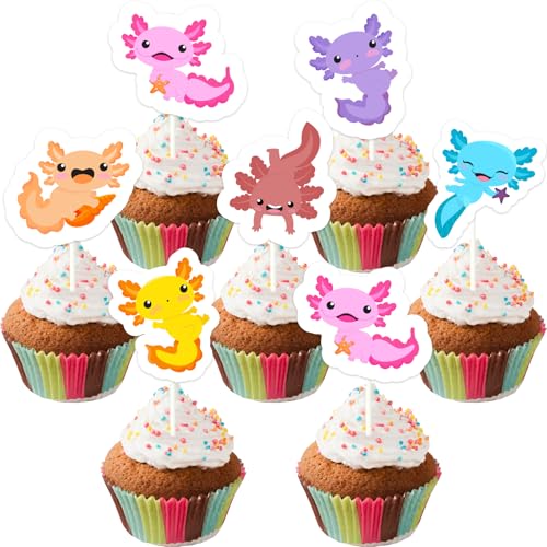 Sursurprise Axolotl Cupcake-Topper, Cartoon-Salamander-Cupcake-Picks für Newt, Geburtstag, Babyparty, Reptilien, Amphibien, Tiere, Party-Dekorationen, Zubehör, 36 Stück Sursurprise Axolotl Cupcake-Topper, Cartoon-Salamander-Cupcake-Picks für Newt, Geburtstag, Babyparty, Reptilien, Amphibien, Tiere, Party-Dekorationen, Zubehör, 36 Stück von Sursurprise