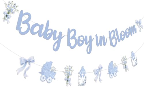 Sursurprise Baby Boy in Bloom Dekorationen für Jungen, Baby Boy in Bloom Banner Schild Girlande, blaue Schleifen Babyparty Geschlecht Offenbarung Party Supplies von Sursurprise