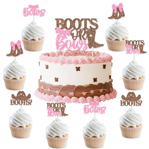 Sursurprise Boots- oder Schleifendekoration, 25 Stück, Stiefel oder Schleifen, Kuchendekoration, Cupcake-Topper für Western-Cowboy, Cowgirl, Geschlechtsoffenbarung, Babyparty, Partyzubehör Sursurprise Boots- oder Schleifendekoration, 25 Stück, Stiefel oder Schleifen, Kuchendekoration, Cupcake-Topper für Western-Cowboy, Cowgirl, Geschlechtsoffenbarung, Babyparty, Partyzubehör von Sursurprise