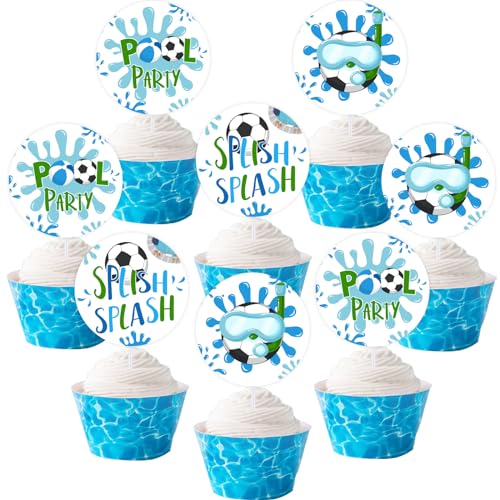 Sursurprise Cupcake-Topper, Fußball-Pool-Party-Dekorationen, 36 Stück, für Sport, Sommer, Spritzer, Geburtstagsparty-Zubehör von Sursurprise