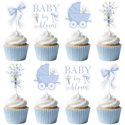 Sursurprise Cupcake-Topper für Jungen in Blüte, blaue Schleifen, Partyzubehör für Babypartys, 24 Stück Sursurprise Cupcake-Topper für Jungen in Blüte, blaue Schleifen, Partyzubehör für Babypartys, 24 Stück von Sursurprise