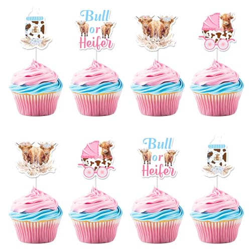 Sursurprise Cupcake-Topper für Jungen oder Mädchen, Motiv: Hochlandkuh, Hochlandrinder, Babyparty, Party-Zubehör, 24 Stück, rosa-blau, Stier oder Färse Sursurprise Cupcake-Topper für Jungen oder Mädchen, Motiv: Hochlandkuh, Hochlandrinder, Babyparty, Party-Zubehör, 24 Stück, rosa-blau, Stier oder Färse von Sursurprise