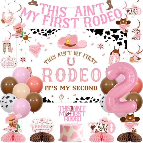 Sursurprise Dekoration zum 2. Geburtstag, Motiv: Western Cowgirl mit Aufschrift "This Ain't My First Rodeo", hängende Wirbel, Kuchendekoration, Wabendekoration, Luftballons, mexikanisches Partyzubehör Sursurprise Dekoration zum 2. Geburtstag, Motiv: Western Cowgirl mit Aufschrift "This Ain't My First Rodeo", hängende Wirbel, Kuchendekoration, Wabendekoration, Luftballons, mexikanisches Partyzubehör von Sursurprise