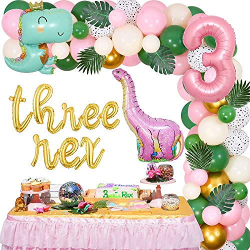 Sursurprise Dinosaurier 3. Geburtstag Dekorationen für Mädchen drei Rex Ballon Girlande Bogen Kit rosa Salbei grün 3 Jahre alt dritten Geburtstag Party Supplies von Sursurprise