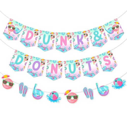 Sursurprise Donut Pool Party Dekorationen, Dunk und Donuts Banner, Donut Pool Party Banner für Mädchen Sommer Donut Pool Strand Geburtstag Party Supplies von Sursurprise