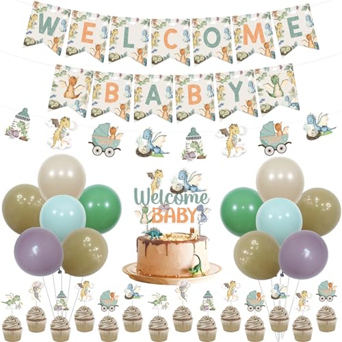 Sursurprise Dragon Baby Shower Dekorationen, Dragon Welcome Baby Banner Cake Topper Cupcake Toppers Ballons für Dragon Party Supplies Sursurprise Dragon Baby Shower Dekorationen, Dragon Welcome Baby Banner Cake Topper Cupcake Toppers Ballons für Dragon Party Supplies von Sursurprise