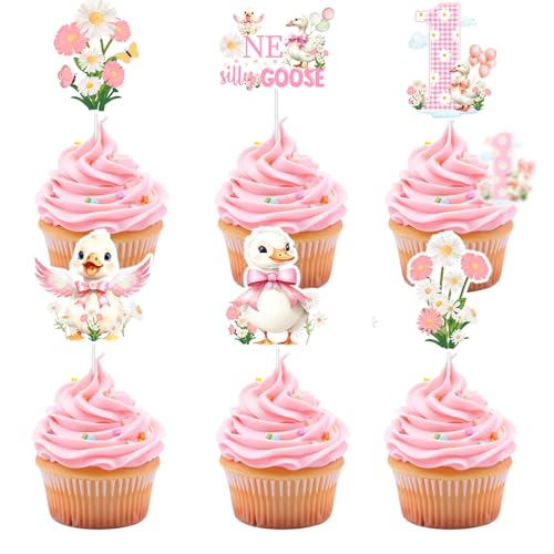 Sursurprise Eine alberne Gänsegeburtstagsdekoration für Mädchen, 24 Stück, rosa, eine alberne Gänse-Cupcake-Topper für den 1. Geburtstag, Bauernhoftier-Partyzubehör Sursurprise Eine alberne Gänsegeburtstagsdekoration für Mädchen, 24 Stück, rosa, eine alberne Gänse-Cupcake-Topper für den 1. Geburtstag, Bauernhoftier-Partyzubehör von Sursurprise