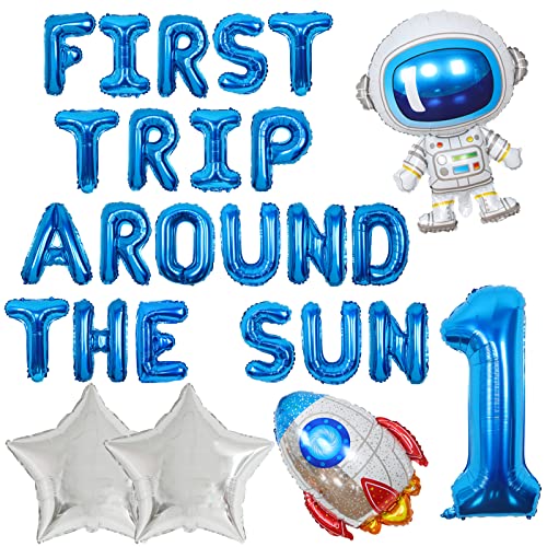 Sursurprise Erste Reise um die Sonne Weltraum 1 Geburtstag Party Dekorationen Geburtstag Astronaut Raketen Ballons Blau Silber für Jungen Erster Geburtstag Partybedarf von Sursurprise