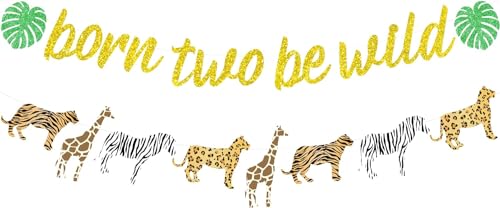 Sursurprise Geboren Zwei Sei Wild Banner Gold Glitter Animal Print Gepard Girlande, Dschungel Safari Thema Wild Two Zweiter Geburtstag Party Dekorationen für Kinder Sursurprise Geboren Zwei Sei Wild Banner Gold Glitter Animal Print Gepard Girlande, Dschungel Safari Thema Wild Two Zweiter Geburtstag Party Dekorationen für Kinder von Sursurprise