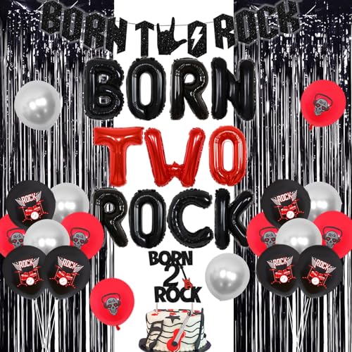 Sursurprise Geboren zwei Rock Geburtstag Dekorationen Rock and Roll 2nd Birthday Party Supplies mit Born Two Rock Ballon Banner Cake Topper Gitarre Ballon Fransen Vorhang für Rock Band Musik Thema Sursurprise Geboren zwei Rock Geburtstag Dekorationen Rock and Roll 2nd Birthday Party Supplies mit Born Two Rock Ballon Banner Cake Topper Gitarre Ballon Fransen Vorhang für Rock Band Musik Thema von Sursurprise