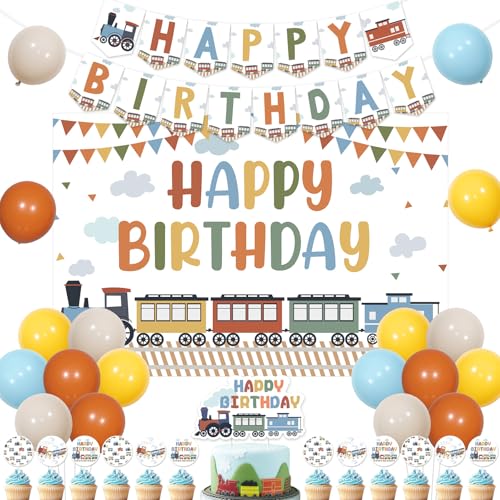 Sursurprise Geburtstagsdekorationen mit Zug-Thema, Dampfzug Happy Birthday Hintergrund Banner Schild, Eisenbahn, Zug, Kreuzung, Kuchen, Cupcake-Topper, Ballon für Transport, Verkehrsfahrzeug, Sursurprise Geburtstagsdekorationen mit Zug-Thema, Dampfzug Happy Birthday Hintergrund Banner Schild, Eisenbahn, Zug, Kreuzung, Kuchen, Cupcake-Topper, Ballon für Transport, Verkehrsfahrzeug, von Sursurprise