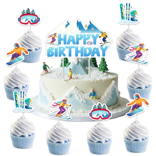 Sursurprise Geburtstagsparty-Dekorationen, Schnee-Ski, Happy Birthday-Kuchenaufsätze und Snowboard-Cupcake-Topper, Skifahrer-Wintersport-Motto-Partyzubehör, 25 Stück Sursurprise Geburtstagsparty-Dekorationen, Schnee-Ski, Happy Birthday-Kuchenaufsätze und Snowboard-Cupcake-Topper, Skifahrer-Wintersport-Motto-Partyzubehör, 25 Stück von Sursurprise