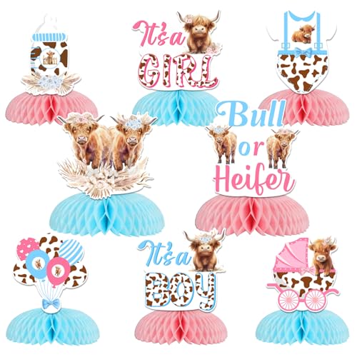 Sursurprise Highland Cow Gender Reveal Decorations, 8 Stück rosa blaue Stier oder Färse Wabenaufsätze, Hochlandrinder Tischdekoration für Jungen oder Mädchen, Heilige Kuh, Babyparty Sursurprise Highland Cow Gender Reveal Decorations, 8 Stück rosa blaue Stier oder Färse Wabenaufsätze, Hochlandrinder Tischdekoration für Jungen oder Mädchen, Heilige Kuh, Babyparty von Sursurprise