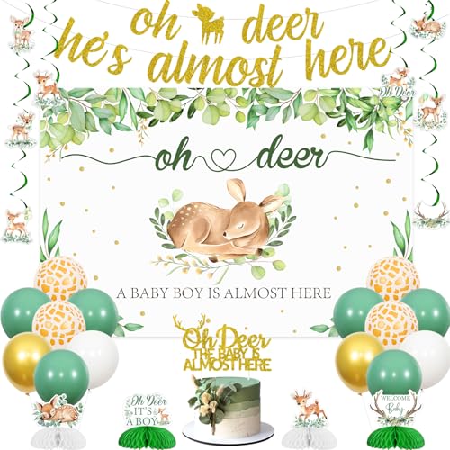 Sursurprise Hirsch-Babyparty-Dekorationen für Jungen, Oh Deer He's Almost Here Hintergrund Banner Kuchen Topper hängende Wirbel Waben-Mittelstücke Luftballons, Waldtier-Partyzubehör Sursurprise Hirsch-Babyparty-Dekorationen für Jungen, Oh Deer He's Almost Here Hintergrund Banner Kuchen Topper hängende Wirbel Waben-Mittelstücke Luftballons, Waldtier-Partyzubehör von Sursurprise