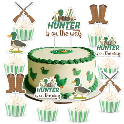 Sursurprise Kuchendekoration für Babypartys, Motiv: Entenjagd, 25 Stück, "A Little Hunter Is On The Way", Cupcake-Topper, Stockentenenten-Partyzubehör Sursurprise Kuchendekoration für Babypartys, Motiv: Entenjagd, 25 Stück, "A Little Hunter Is On The Way", Cupcake-Topper, Stockentenenten-Partyzubehör von Sursurprise