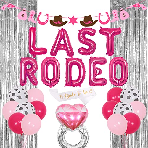 Sursurprise Last Rodeo Junggesellinnenabschied Dekorationen, Western Cowgirl Girlande Bride To Be Schärpe Luftballons Hot Pink, Brautdusche Junggesellinnenabschied Zubehör von Sursurprise