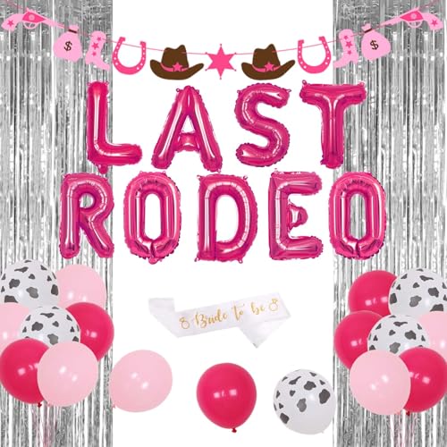 Sursurprise Last Rodeo Junggesellinnenabschied Dekorationen, Western Cowgirl Girlande Bride To Be Schärpe Luftballons Hot Pink, Brautdusche Junggesellinnenabschied Zubehör von Sursurprise