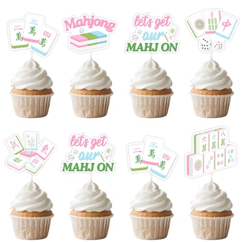 Sursurprise Mahjong Party-Dekorationen, 24 Stück, "Let's Get Our Mahj-ON" Cupcake-Topper für Geburtstagsspiele, Feiern, Partyzubehör Sursurprise Mahjong Party-Dekorationen, 24 Stück, "Let's Get Our Mahj-ON" Cupcake-Topper für Geburtstagsspiele, Feiern, Partyzubehör von Sursurprise