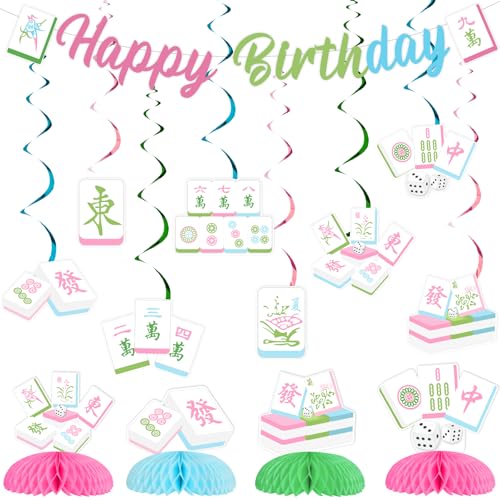 Sursurprise Mahjong Party-Dekorationen, Mahjong Happy Birthday Banner hängende Wirbel Waben-Mittelstücke für Let's Get Our Mahj-ON Geburtstagsspiel Feier Supplies von Sursurprise
