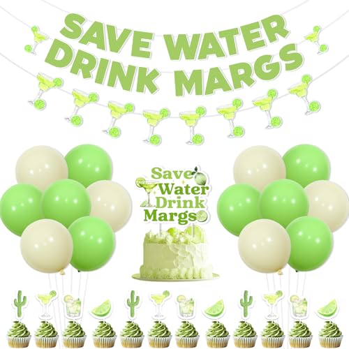 Sursurprise Margarita Geburtstag Bachelorette Party Dekorationen, Save Water Drink Margs Banner Girlande Cake Topper Cocktail Cupcake Toppers Ballons, Cinco De Mayo Mexican Fiesta Bridal Shower von Sursurprise