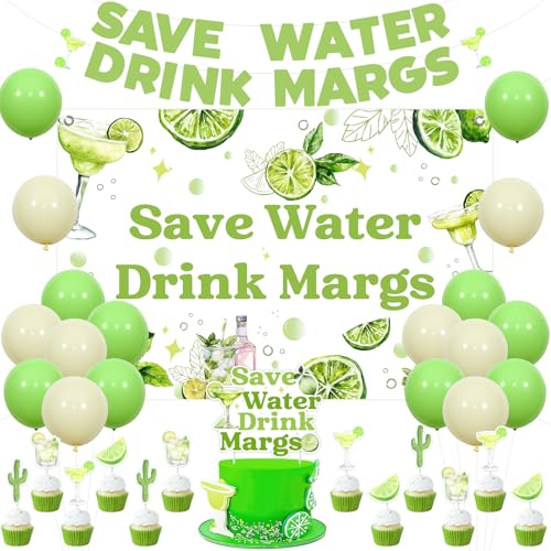 Sursurprise Margarita Geburtstag Bachelorette Party Dekorationen, Save Water Drink Margs Banner Hintergrund Kuchen Topper Cocktail Cupcake Topper Ballons Cinco De Mayo Mexikanische Fiesta Brautdusche von Sursurprise