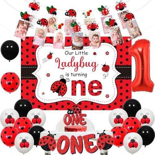 Sursurprise Marienkäfer-Dekorationen zum ersten Geburtstag, Unser kleiner Marienkäfer wird ein Jahr alt Hintergrund-Fotobanner Kuchendekoration Luftballons für Mädchen 1. Geburtstagsparty-Zubehör Sursurprise Marienkäfer-Dekorationen zum ersten Geburtstag, Unser kleiner Marienkäfer wird ein Jahr alt Hintergrund-Fotobanner Kuchendekoration Luftballons für Mädchen 1. Geburtstagsparty-Zubehör von Sursurprise