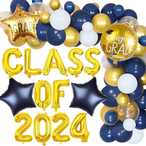 Sursurprise Marineblau und Gold Abschlussdekorationen 2024 Ballongirlande Bogen Kit Klasse 2024 Ballonbanner für Abschlussfeier 2024 von Sursurprise